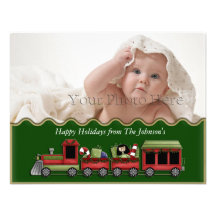 Green Christmas Train Photo Card Custom Invitations