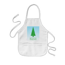 Green Christmas Tree. Blue and White. Custom Text Apron