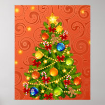 Green Christmas Tree  with decorations Posters