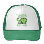 Green Clover Cat Trucker Hats