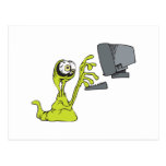 green computer typing alien monster blob post cards