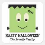 Green cute Frankenstein happy halloween favour Square Sticker