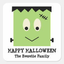 Green cute Frankenstein happy halloween favour stickers