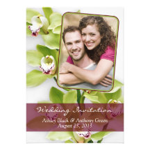 Green Cymbidium Orchid Photo Wedding Invitation