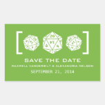 Green D20 Dice Gamer Save the Date Stickers