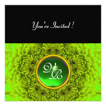GREEN DAHLIA,EMERALD,Bright Green ,Black Party Custom Invitations