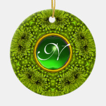 GREEN DAHLIA EMERALD MONOGRAM CHRISTMAS ORNAMENTS