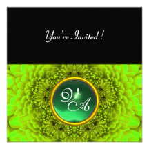 GREEN  DAHLIA, JADE ,bright green black yellow Personalized Invitation
