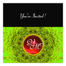 GREEN  DAHLIA, RUBY ,bright green black yellow red Personalized Invitation