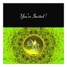 GREEN  DAHLIA, TOPAZ ,bright green black yellow Invitations