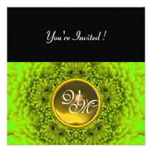 GREEN  DAHLIA, TOPAZ ,bright green black yellow Personalized Invite