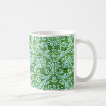 Green Damask floral Wallpaper Pattern Coffee Mugs