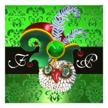 GREEN DAMASK ,JEWEL OWL ,ELF HAT,DIAMOND  FEATHERS ANNOUNCEMENTS