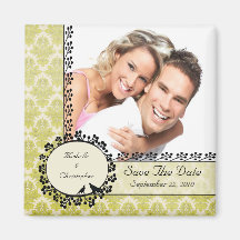 Green Damask Love Birds Photo Save The Date Magnet