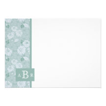 Green Damask Monogram Flat Card 4.5 x 6.25 Custom Announcements