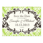 Green Damask Save the Date Postcard