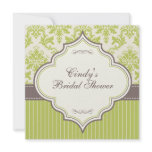Green Damask & Stripe Bridal Shower Invitation