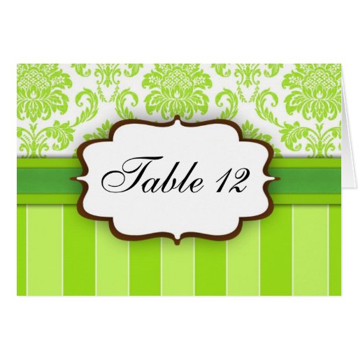 Green Damask Stripe Table Number Card