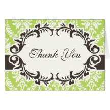 Green Damask Thank You Card