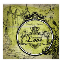 Green Damask Unconditional Love Wedding Invite