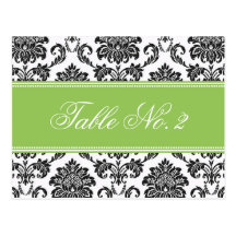 Green Damask Wedding Table Number Post Cards