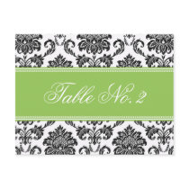 Green Damask Wedding Table Number Post Cards