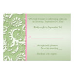 Green Damask with Pink Reply Card Invites