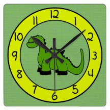 Green Dinosaur Wall Clock for Kids