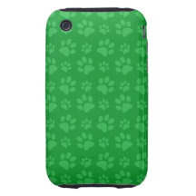 Green dog paw print pattern iPhone 3 tough cases