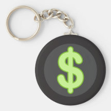 Green dollar sign or symbol on black keychain
