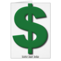 Green Dollar Sign with Beveled Style Greeting Cards