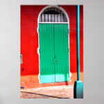 Green door and red wall, New Orleans Print