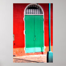 Green door and red wall, New Orleans Print