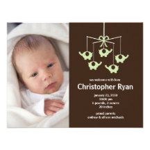 Green Elephants Baby Boy Birth Annoucement Custom Announcement