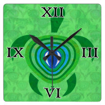 Green Eye Turtle Square Wall Clock