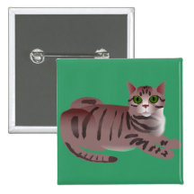 Green Eyed Cartoon Cat Pin