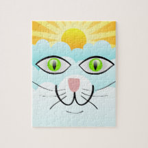 Green eyed Cat Cartoon Art Puzzles