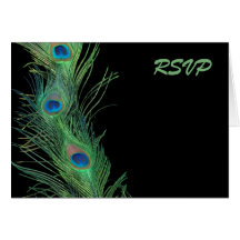 Green Feathers with Black Wedding RSVP Greeting Card