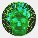 Green Flaming Skull Stickers