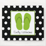 Green Flip Flops / Black With White Polka Dots Mousepads