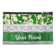 Green floral damask travel accessories bags