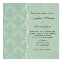 Green Floral Damask Vintage Wedding Invites