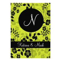 Green Floral wedding invitation monogram