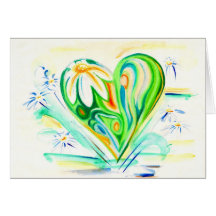 Green Flower Heart And Daisies Greeting Card