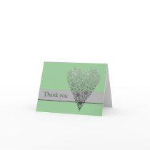 Green Flower Heart Thank you card cards