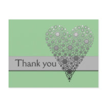 Green Flower Heart Thank you card postcards