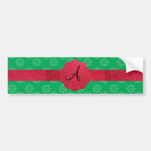 Green flower monogram bumper sticker