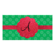 Green flower monogram photo card