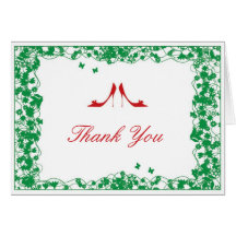 Green Flower Red Shoes Bridal Shower Thank You Car Card