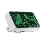 Green Flowers on Green and Black Stripes PC Speakers